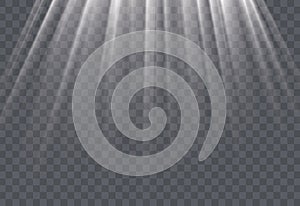 White sun rays and glow light effect on transparent background.