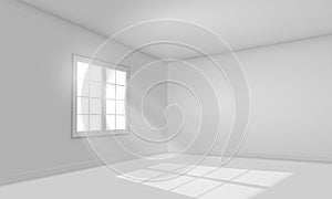 White sunlit empty room template.