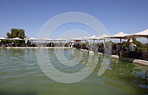 Lunch Party, Outdoor Pond Terrace, White Sunshades