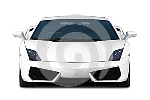 White supercar. Front view.