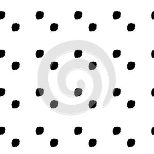 White surface with black polka dot ornament. Vector seamless pattern. Background illustration, decorative design for fabric or