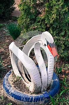 White Swan made from car tyres