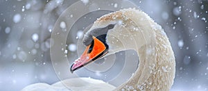 White Swan With Orange Beak in Snow