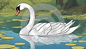 A white swan swimming in a pond