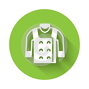 White Sweater icon isolated with long shadow background. Pullover icon. Green circle button. Vector