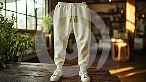 White Sweatpants with Elastic Waistband and Cuffs - Casual Comfort for Everyday Wear photo