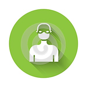 White Swimmer athlete icon isolated with long shadow background. Green circle button. Vector