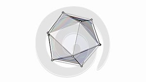 White swirling polyhedron with iridescent holographic shades.