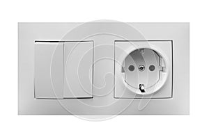 white switch with a socket isolated on white background