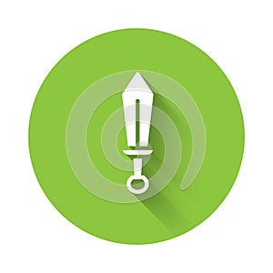 White Sword toy icon isolated with long shadow. Green circle button. Vector