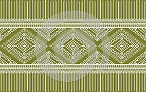 White Symmetry Geometric Native or Tribal Seamless Pattern on Green Background
