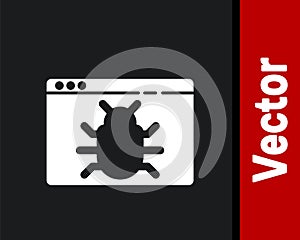 White System bug concept icon isolated on black background. Code bug concept. Bug in the system. Bug searching. Vector