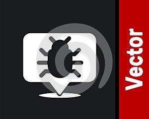 White System bug concept icon isolated on black background. Code bug concept. Bug in the system. Bug searching. Vector