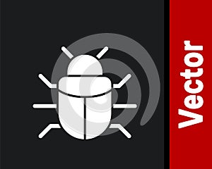 White System bug concept icon isolated on black background. Code bug concept. Bug in the system. Bug searching. Vector
