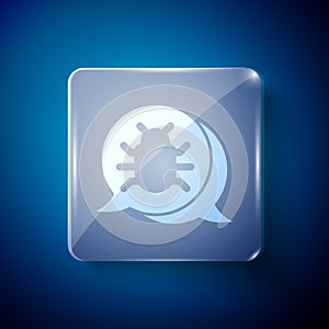 White System bug concept icon isolated on blue background. Code bug concept. Bug in the system. Bug searching. Square