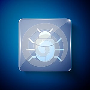 White System bug concept icon isolated on blue background. Code bug concept. Bug in the system. Bug searching. Square