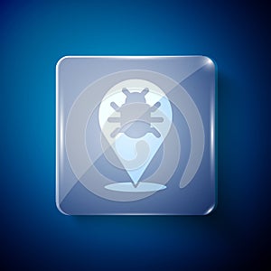 White System bug concept icon isolated on blue background. Code bug concept. Bug in the system. Bug searching. Square