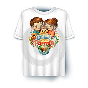 Global Day of Parents Family Hug T Shirt Design Happy Parents Day Cartoon Graphic 300 DPI Transparent Vector Art