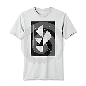 White T-shirt with a black rectangular graphic on the front. The design features