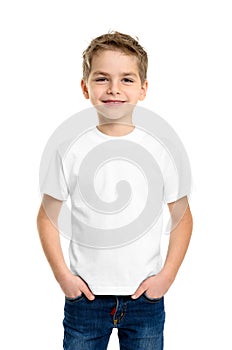 White T-shirt on a cute boy photo