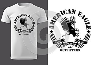 White T-shirt with Eagle Drawing and Inscription AMERICAN EAGLE photo