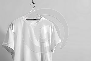 White T-Shirt Hanging on Hanger