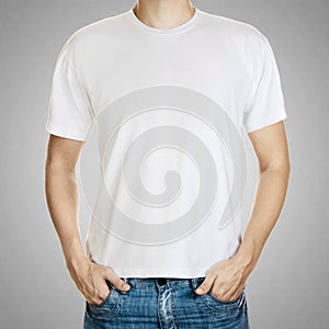 White t-shirt on a man template on gray background