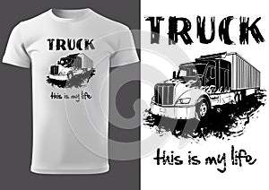 White T-shirt Print Design with American Truck