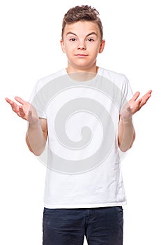 White t-shirt on teen boy