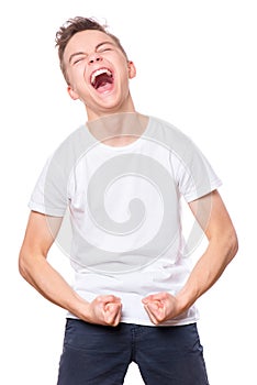 White t-shirt on teen boy