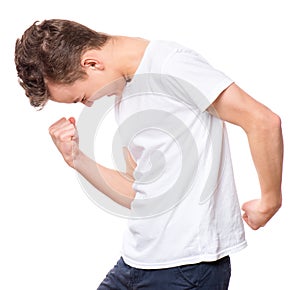 White t-shirt on teen boy