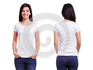 White t shirt on a young woman template