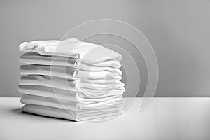 White T-shirts lie in a stack