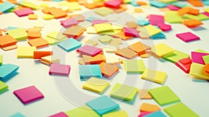 White table adorned with scattered sticky notes