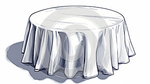 Round Table Covered with White Tablecloth.