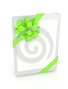 White tablet with bow. 3D rendering.