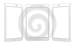 White tablet computers mockups in front and side view