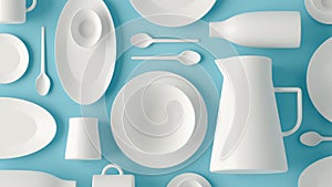 White tableware flatlay layout