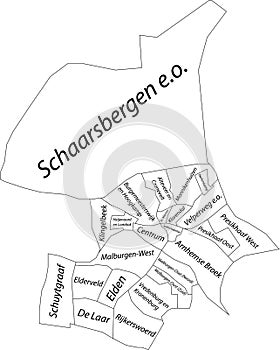 White tagged districts map of ARNHEM, NETHERLANDS