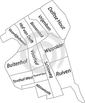 White tagged districts map of DELFT, NETHERLANDS