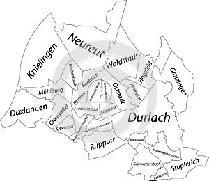 White tagged districts map of Karlsruhe, Germany