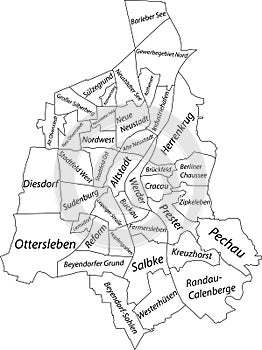 White tagged districts map of MAGDEBURG, GERMANY