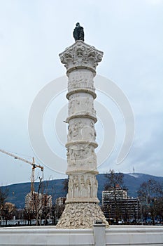 White tall statue at Square âBlessed Virgin Maryâ in Skopje photo