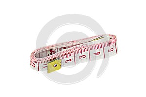 White tape measure with red line isolated on white background