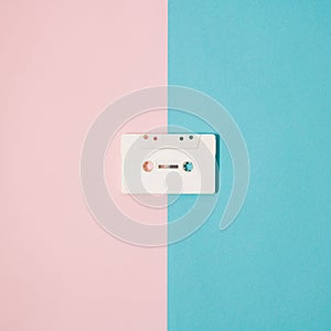 White tape on pink and blue background. Minimal design. Copy space