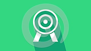 White Target icon isolated on green background. Dart board sign. Archery board icon. Dartboard sign. Business goal