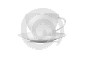 White tea cup and saucer for drink isolated on white background. Ceramic coffee cup or mug close up. Mock-up classic