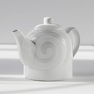 White teapot on white background with shadow