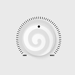 White technology button, music volume knob, range scale. Vector illustration