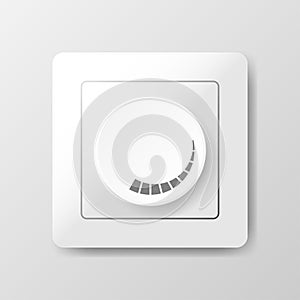 White technology music button, volume knob with realistic designed shadow, range scale and light